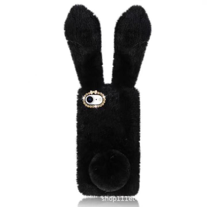 Pink Rhinestone Plush Rabbit Anti-Fall Case for iPhone 14 Pro Max and 13