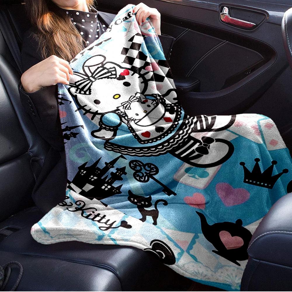 1pc Hello Kitty, Cafe, WonderlandDigital Print Fleece Blanket - Contemporary Style, Suitable for All Seasons, Perfect for Home, Travel, or C