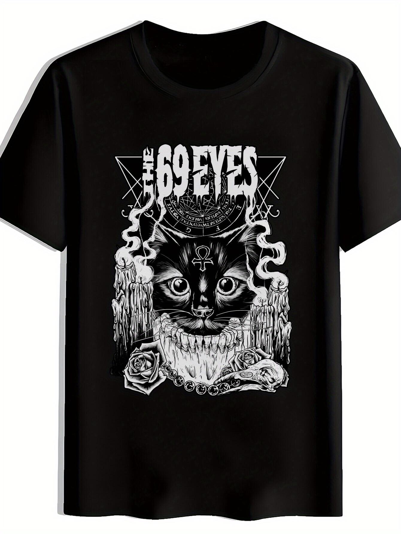 

Vintage Rock Band Graphic T-shirt - 69 Eyes Design with Cat & Roses XL