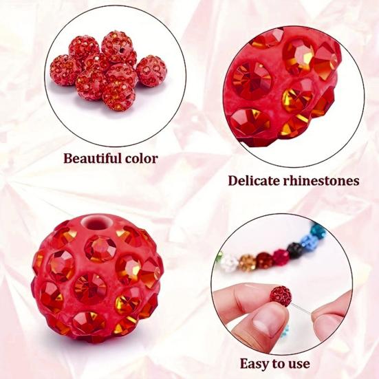 100Pcs 10mm Contas de Argila de Strass Coleção de Gelo Beisebol Estilo Bling Contas Redondas para Colar Pulseira Brincos Jóias DIY