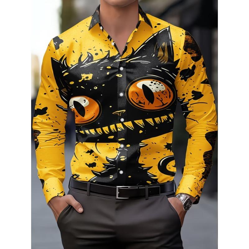 Nueva camisa de manga larga para hombre con estampado de arte fluido degradado de llamas, camisa floral casual personalizada de corte slim