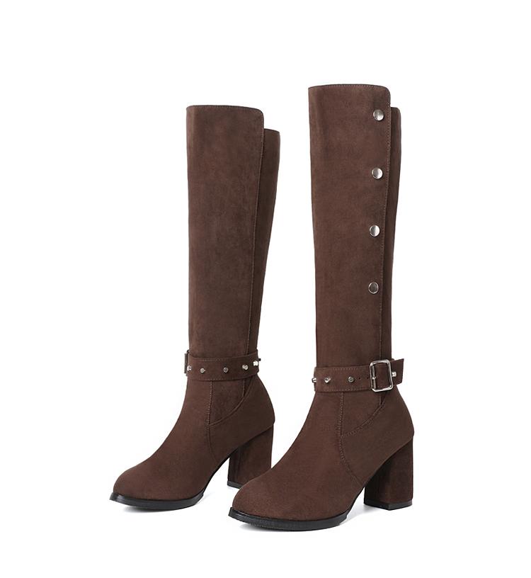Belt Buckle Pointed Toe High Heel Knight Boots for Women Fall/Winter 2026 New Suede Studded Block Heel No Knee Boots 34