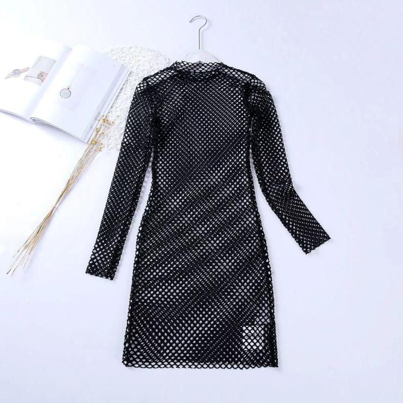 

Summer New Arrival Long Sleeves Mesh Silm Hip T-shirt Black 2XL