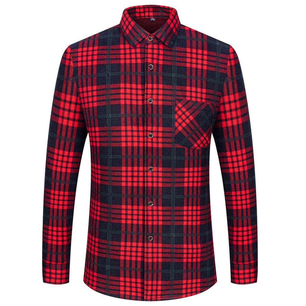 2026 Autumn Winter Men's Fashion Plaid Striped Print Shirts Double-sided Fleece Long Sleeve Thick Warm Shirts Soft Big Size 7XL