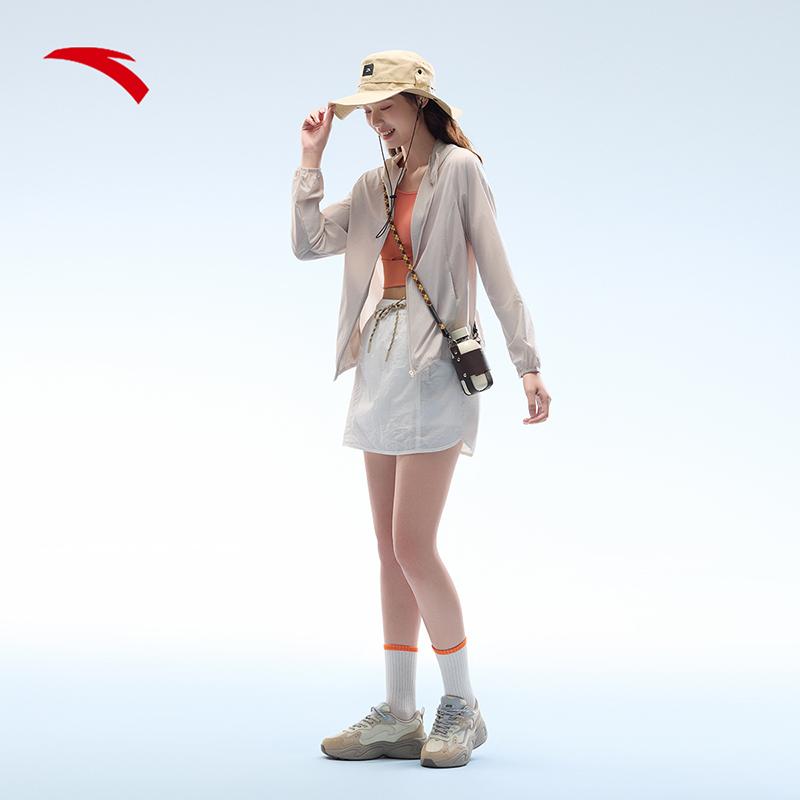 Anta Simple Versatile Solid Color Hooded Zipper Breathable UV Protection Cooling Sunscreen Jacket Women Jackets 962527604-3