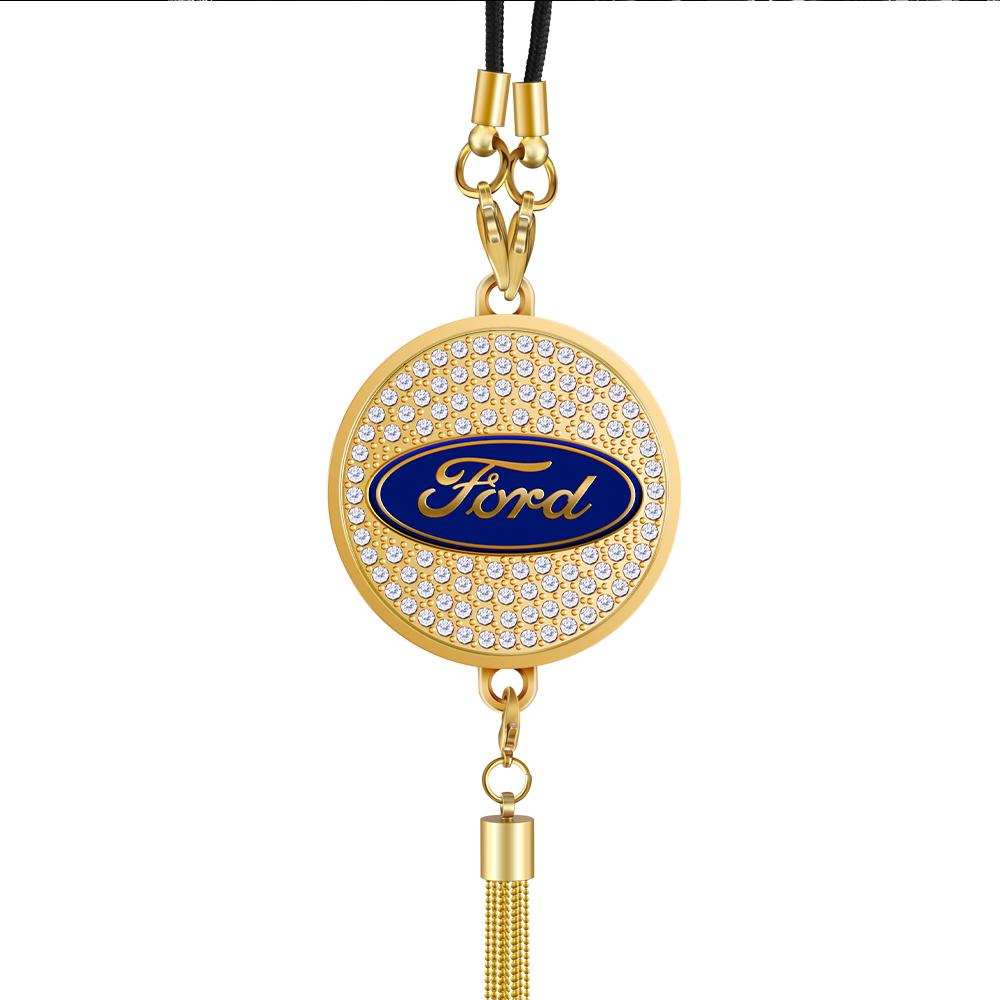 AAAMW1 1pc Diamond Metal Car Badge Rearview Mirror Pendant Auto Interior Hanging Ornaments For Ford Focus Mustang Fiesta Mondeo mk7 mk2