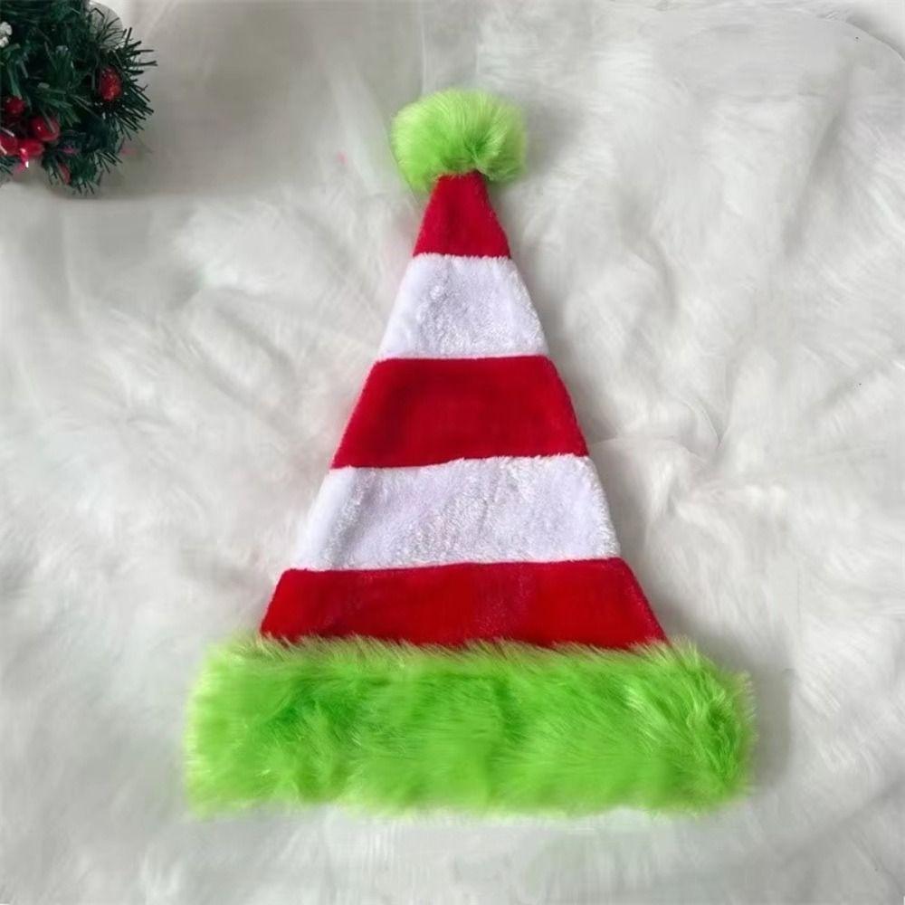 Splicing Plush Santa Caps Green Edged New Year Festive Hat For Family Christmas Hat  Woman and Man