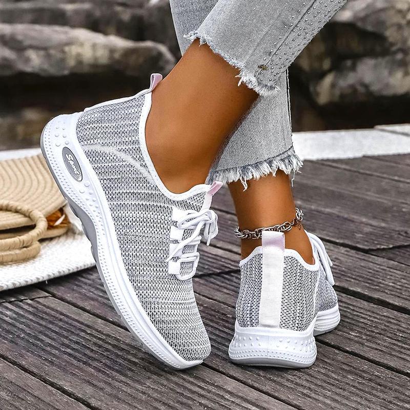 Mode Frühling Herbst Dicke Sohle Sneaker Damen 2025 Neu Weiche Sohle Atmungsaktive Freizeitschuhe Frau Komfort Rutschfest Strick Sportsneaker 42