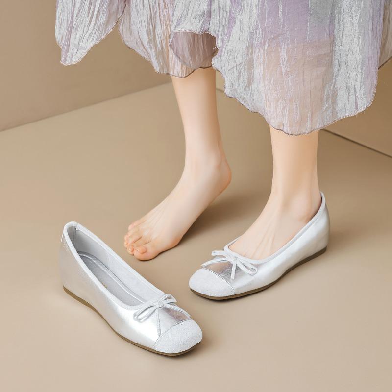 French square head single shoes women's one foot stirrup bow tie thick bottom within the high shallow mouth grandmother shoes