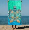 Sommer Boho Stil Schildkröte Verziert mit Komplexen Mustern Lebendiger Kunststil Strandtuch für Schwimmbad Urlaub Großes Handtuch