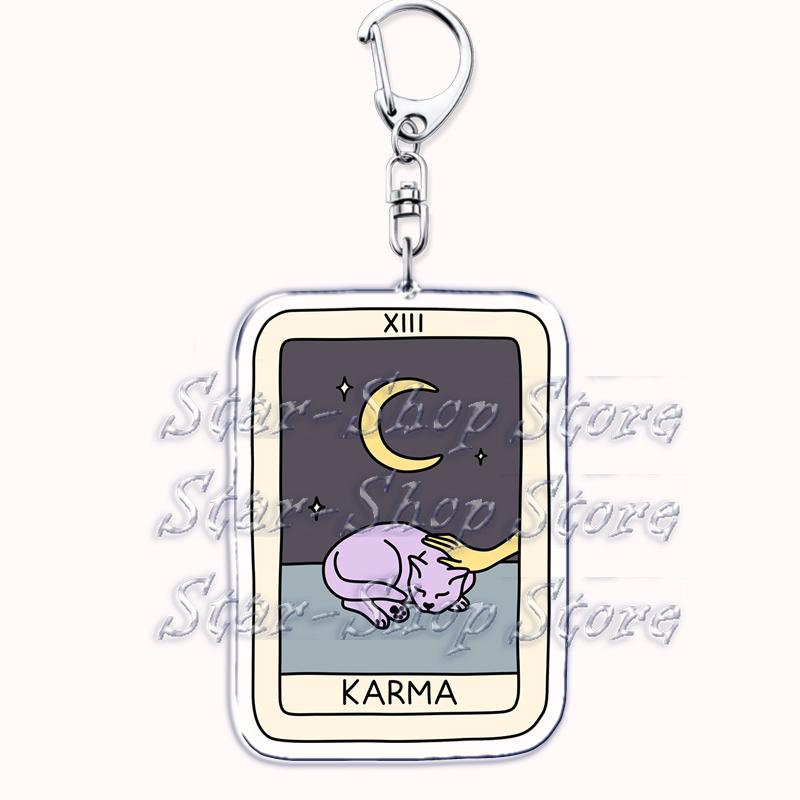 Popular Culture Halloween Tarot Card Keychains for Accessories Moon Luna Death Keyring Jewelry Fans Lovers Friends Reader Gifts