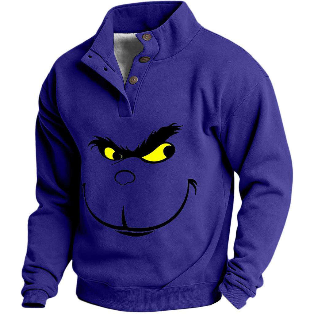 Men's Christmas Print Sweatshirt Casual Button Front Pullover for Festive Occasions