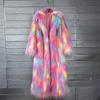 Giacca in finta lana jacquard colorata con pelliccia soffice da spiaggia, cappotto invernale da donna con colletto a revers esteso in finta pelliccia