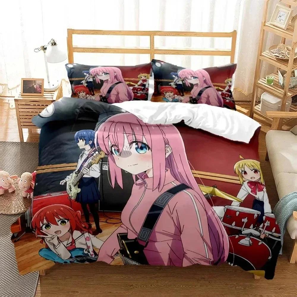 Anime Bocchi the Rock Bedding Set Printed Bed Set With Pillowcase Duvet Cover Soft Queen King Size Bedclothes Home Kids Adult