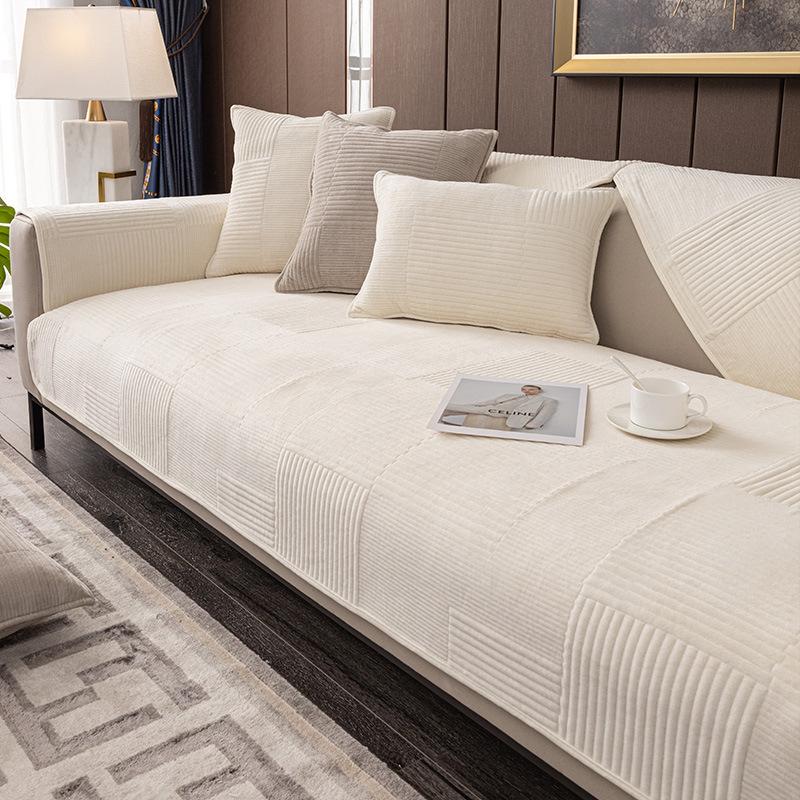 New Autumn Winter Plush Sofa Cushion Thickened Geometry Solid Color Sofa Cushion Cover Warm Velvet Non-Slip Armrest Back Cushion