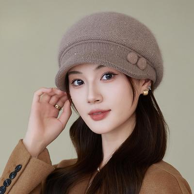New Hat Women's Autumn and Winter Fashion Elegant Knitted Hat Versatile Temperament Wool Hat Warm and Cold Moisture Hat