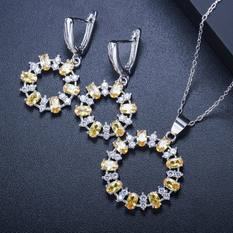 Ki0064 Popular Women'S Jewelry Set, Earrings, Necklace, Aaa Zircon Hollow Loop Cover Chain