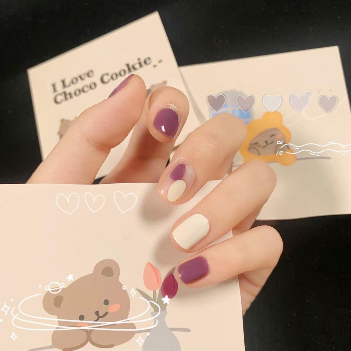 Taro pudding graffiti wearing nail art finished nail patch nail art patch fake nail waterproof removable nail piece
