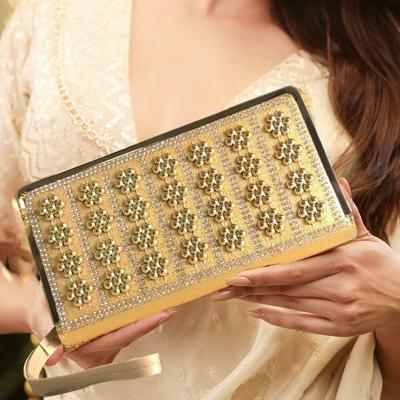 RSINC Fashion Bridal Fancy Clutch Golden Fancy Clutch Wallet Purse Beaded Pearl B0DT72PPY7