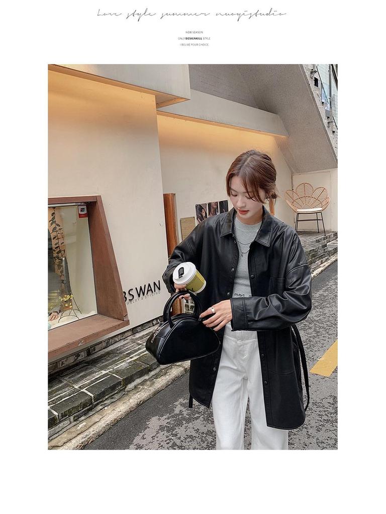 2024 Black PU Leather Women's Waistcoat: Autumn Hong Kong Style, Loose and Slim, Trendy and Cool.