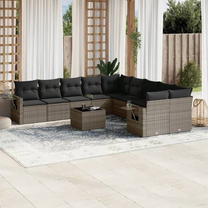 VidaXL Garden Lounge Set with Cushions 11 Pcs, Patio Sofas, Patio Furniture Set, Outdoor Furniture, Grey 3220719