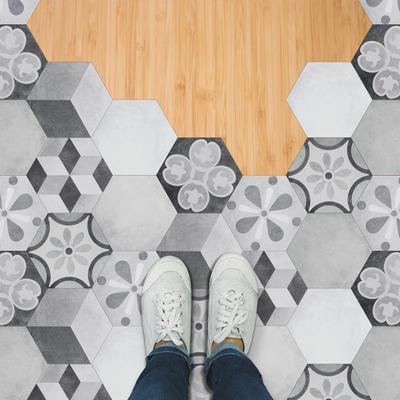 10pcs Industrial Style Hexagon Tiles Floor Stickers Kitchen Bathroom Ground Home Decor Peel and Stick Waterproof Art Wallpaper