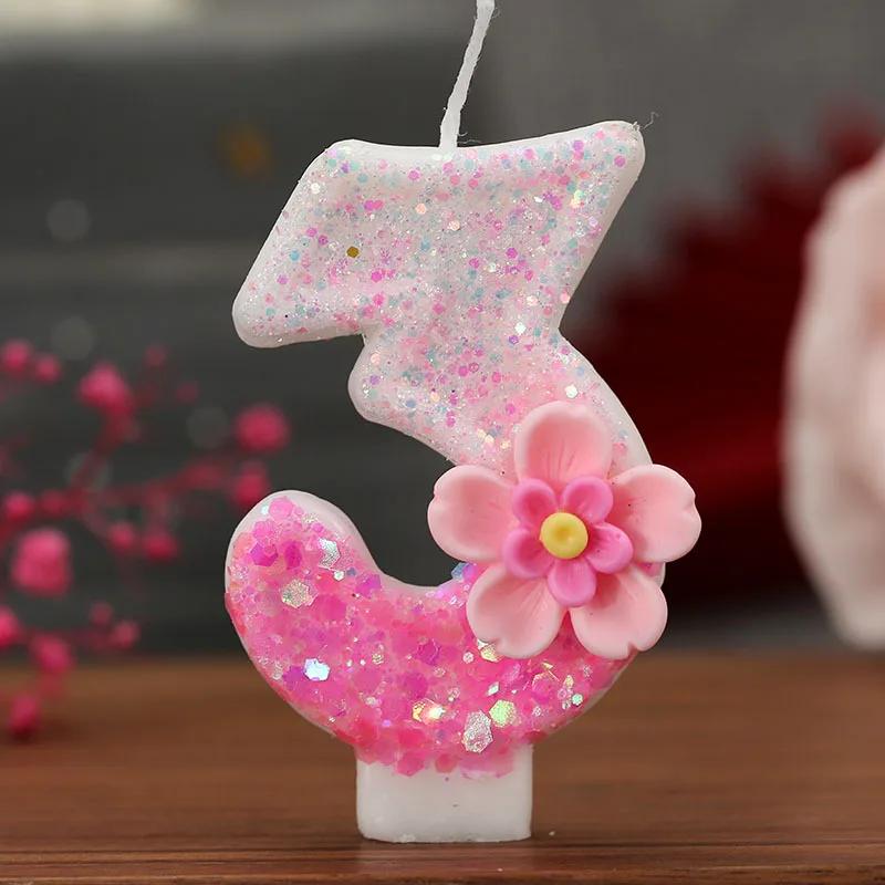 Birthday Candle Cake Topper Colour Changing Creative Number 0-9 Candle Flowers Digital Candles Girl Birthday Party Decoration for daily use