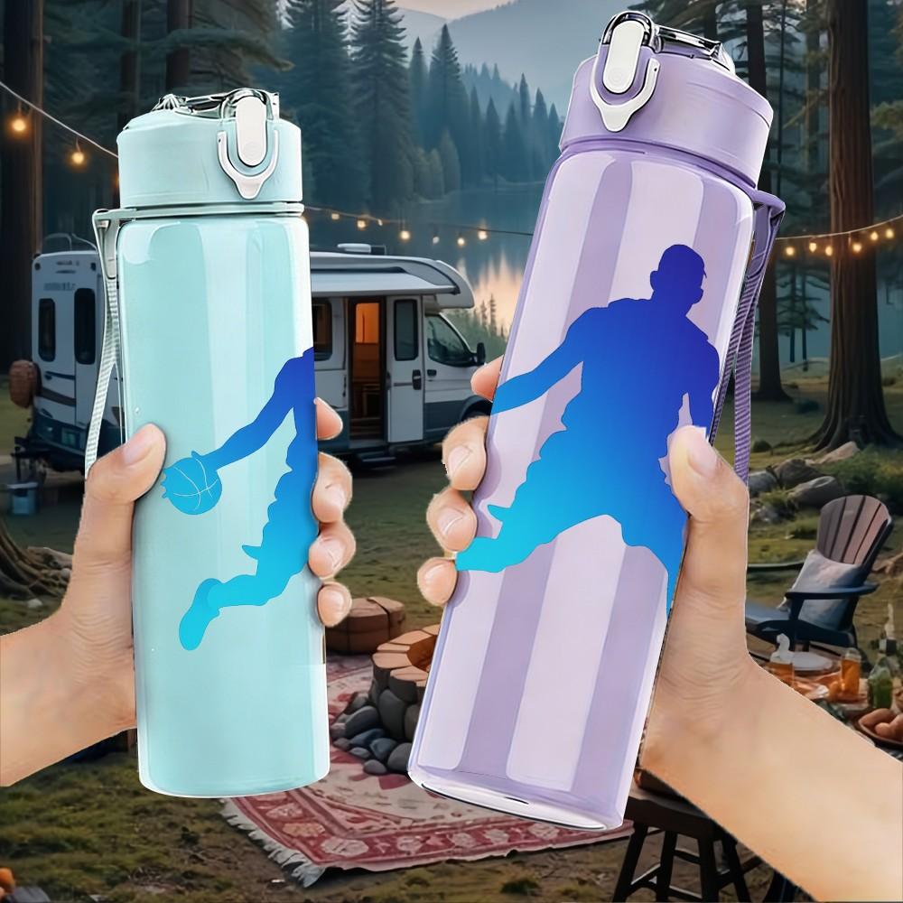 1PC Basketball Player Athlete Silhouette Print 750ml Color Plastic Sports Water Bottle Leakproof Flip Straw Lid Suitable for Sports Office Home Use