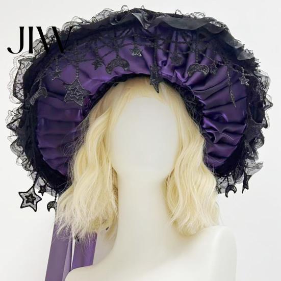 Dark Lolita Costume Accessories Gothic Witch Hat for Women, Style Halloween Accessory, Lightweight Party Outfit Essentials with Lace & Bow, Adjustable