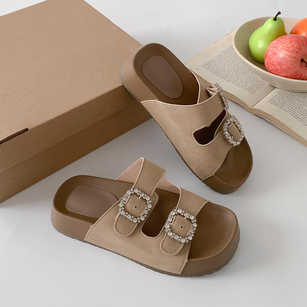 Internet celebrity thick-soled one-word slippers with skirt Birkencool slippers