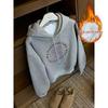 Official Chinese Cotton & Arctic Fleece 420g Embroidered Hoodie for Women - Autumn/Winter Warm Velvet Versatile Top
