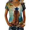 Women's V-Neck Short Sleeve Halloween Print T-Shirt Casual Pullover Top