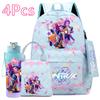 4 Adet/set KPOP Sırt Çantası El Çantası Kalemlik 750Ml Matara Genç Erkek Kız İçin Büyük Kapasiteli Kitap Çantası Karikatür Baskılı Okul Çantası Mochila