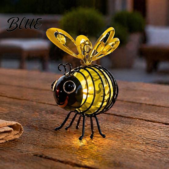Warm LED Garden Fence Decor Solar Bee Light Outdoor Solar-Powered Metal Lantern Waterproof Energy Saving Lawn Pathway Lights Hanging Light for Patio