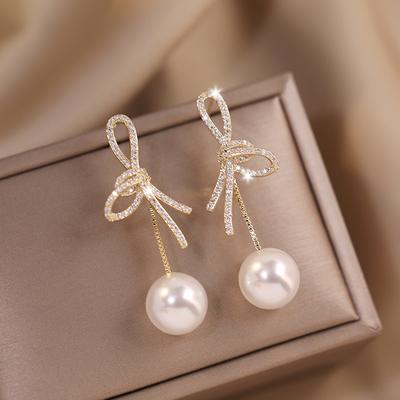 Delicate Versatile Bowknot Drop Earrings Fashion Long Tassels Sweet Pearl Women Earrings Jewelry Girl's