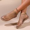 Sandali Romani Piatto Eleganti da Donna Decorati con Cristalli Tessuto a Rete Traspirante Moda Primavera Estate 2024