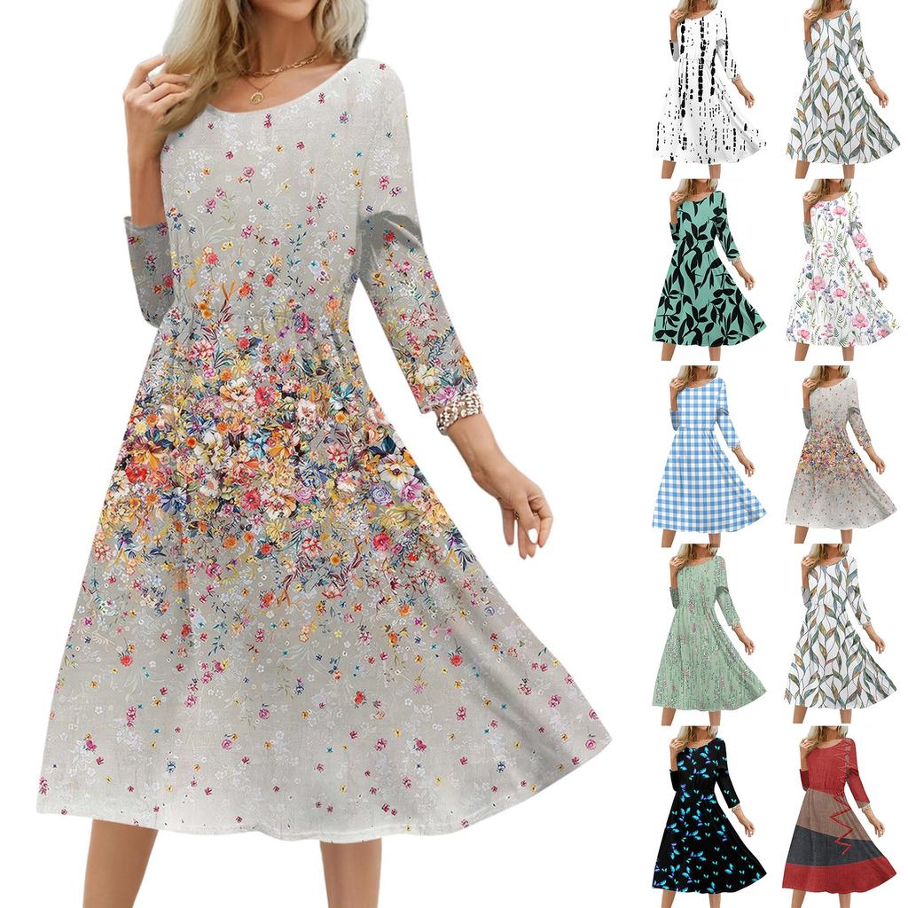 Women's Fashionable Floral And Leaf Loose Dress