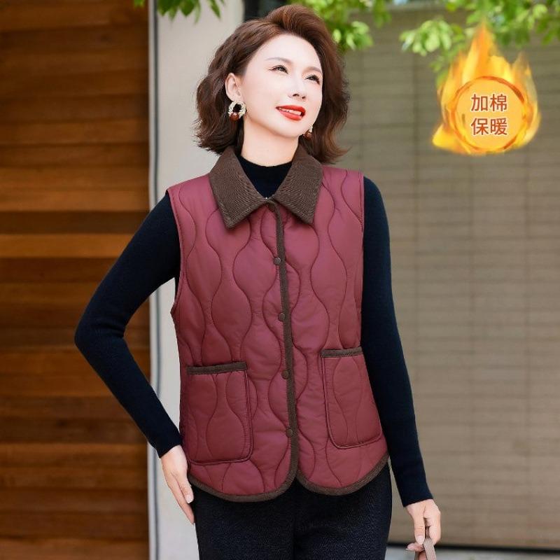 New Medium and Old Silk Cotton Vest Sleeveless Large Size Loose Cardigan Solid Color Light Top Coat Women