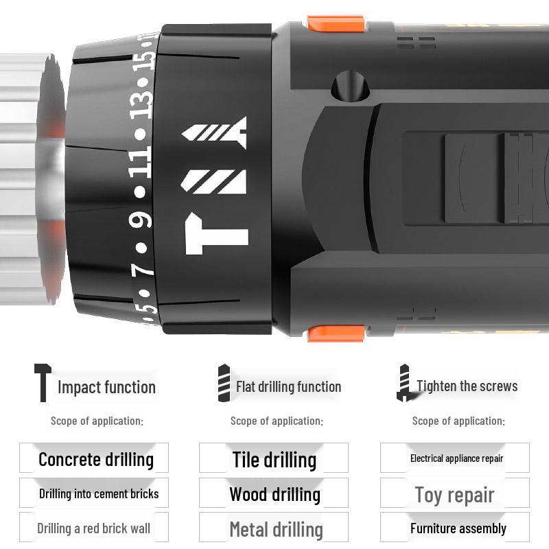 Rechargeable Cordless Hand Drill with Impact Function & Electric Screwdriver