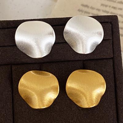PONYKISS  Sterling Silver 18K Gold Irregular Brushed Round Stud Earrings for Women Minimalist Fine  Trendy Accessories