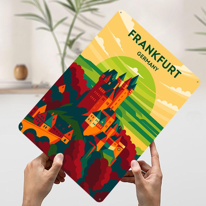Frankfurt Germany Travel Metal Poster Customized Wall Art Retro Vintage Tinplate Signs for Bedroom Decoration Room Decor Men