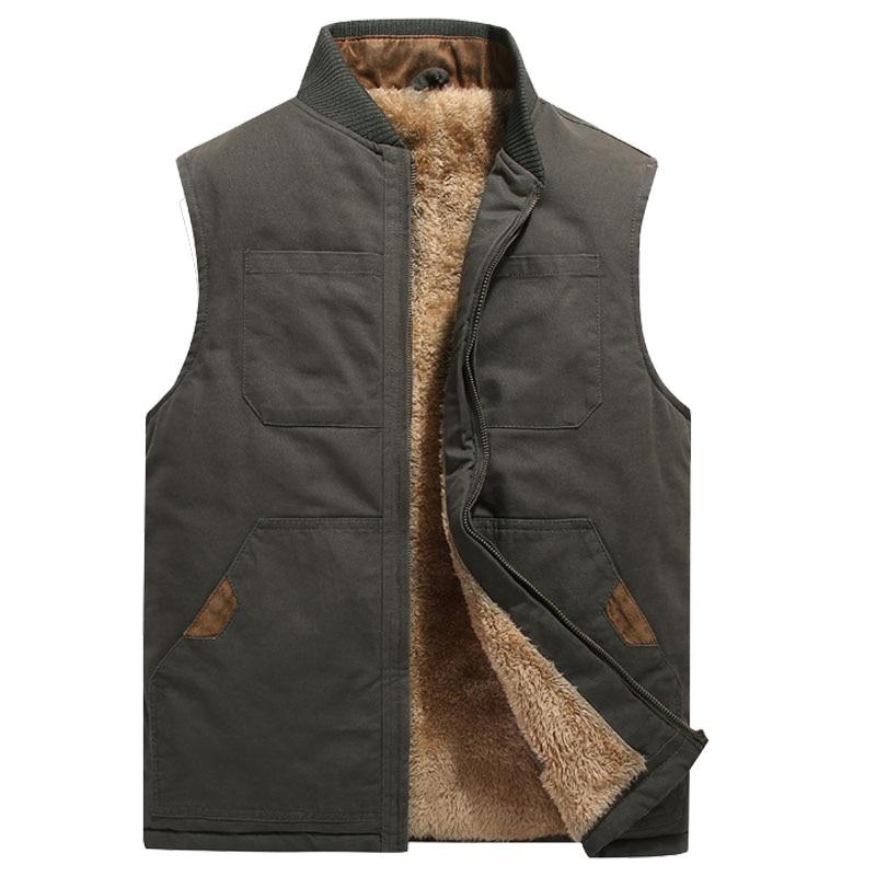 Winter Übergröße Herren Baumwolle Multi-Taschen Verdickt Arbeitsweste Lässig Warm Ärmellose Jacke