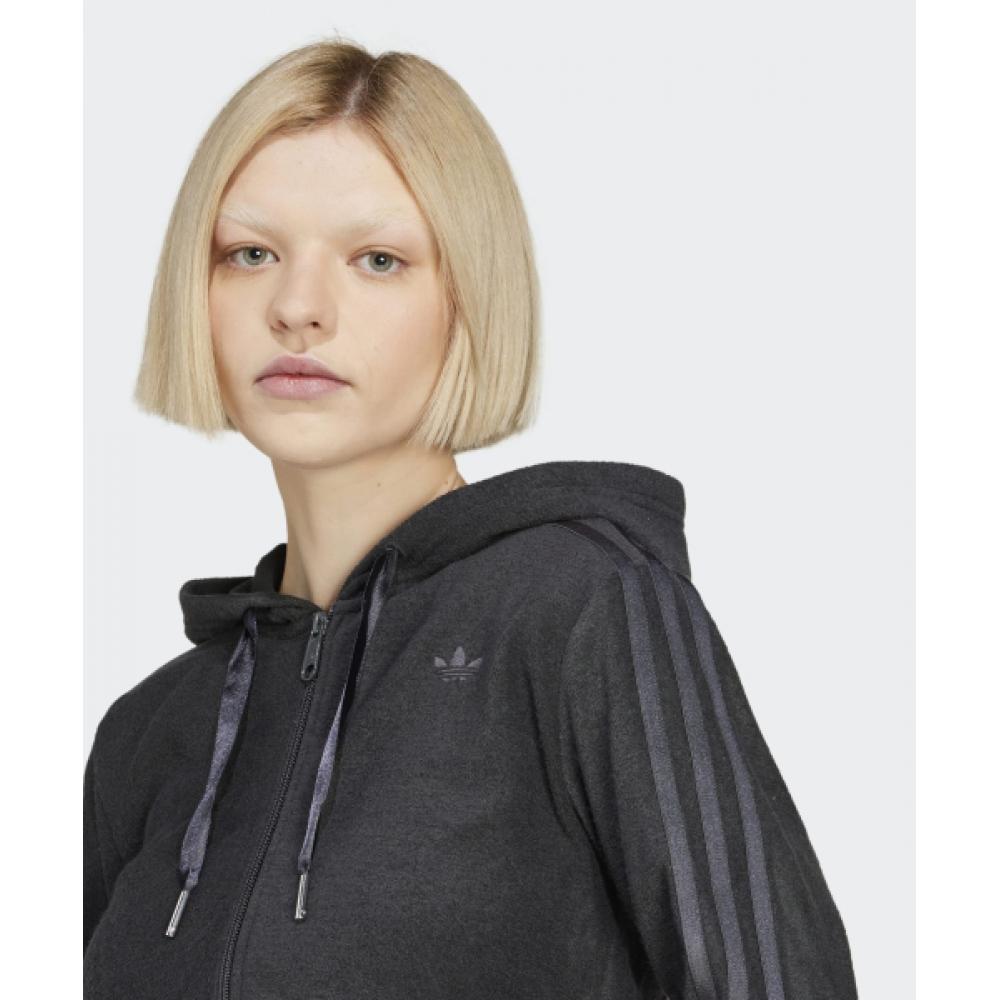 Adidas Cropped Full Zip Hoodie   Black Jn3006