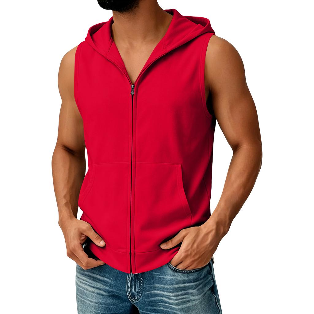 Chaleco con capucha sin mangas y cremallera para hombre, Camiseta sin mangas informal deportiva con capucha