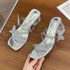 Rhinestone bow thick heel platform shoes high heel sandals 2025 new summer European and American cool slippers fairy shoes
