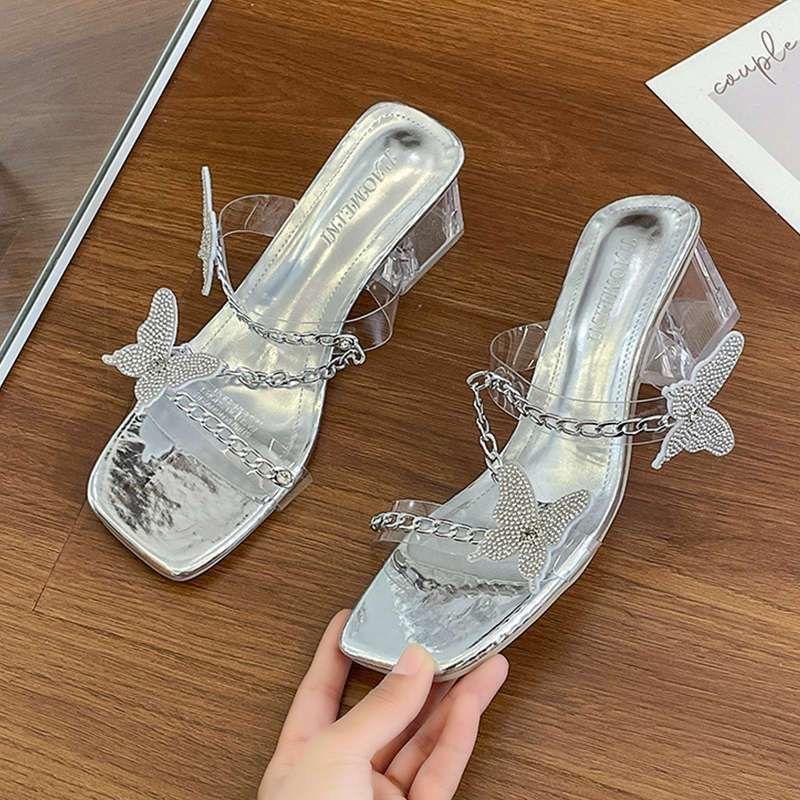 European and American Cool Slippers Fairy Shoes 2025 New Summer Rhinestone Bow Thick Heel Platform Shoes High Heel Sandals