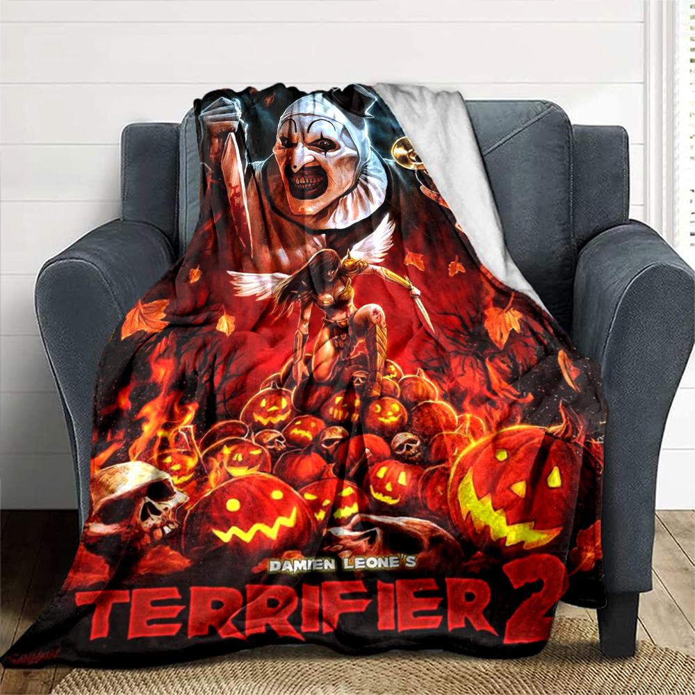 Terrifier Horror Print Flannel Blanket High Quality Warm Comfortable Cover for All Seasons Perfect for Gifts Home Decor