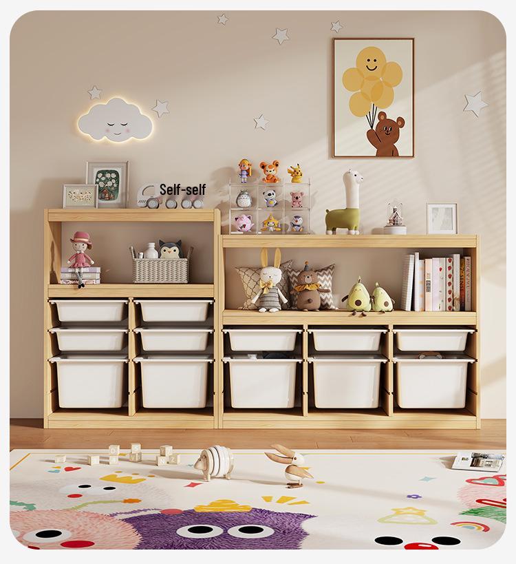 Children's Solid Wood Toy & Book Storage Shelf and Cabinet