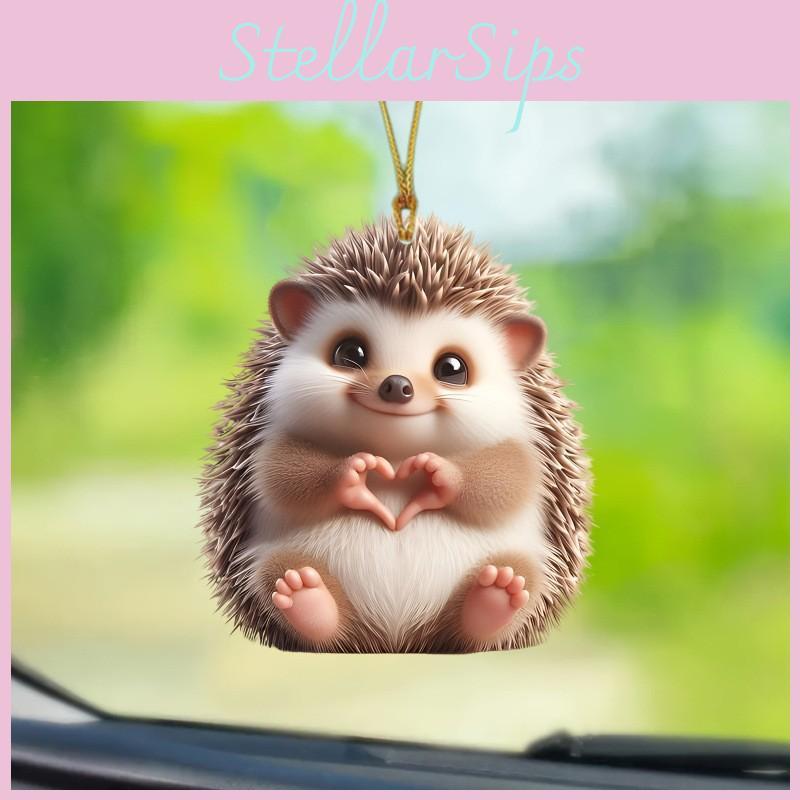 Car Decor Acrylic Pendant With Cute Hedgehog Finger To Love Heart Design For Interior Decoration