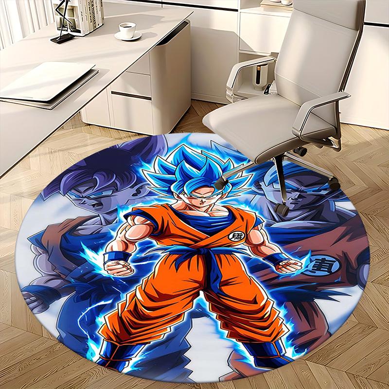 1pc Dragon Ball Z Goku Super Saiyan Blue Round Carpet - Anime Cartoon Design Chair Mat, Non-Slip Rug for Office, Home Decor, Living Room, Bedroom, Gam